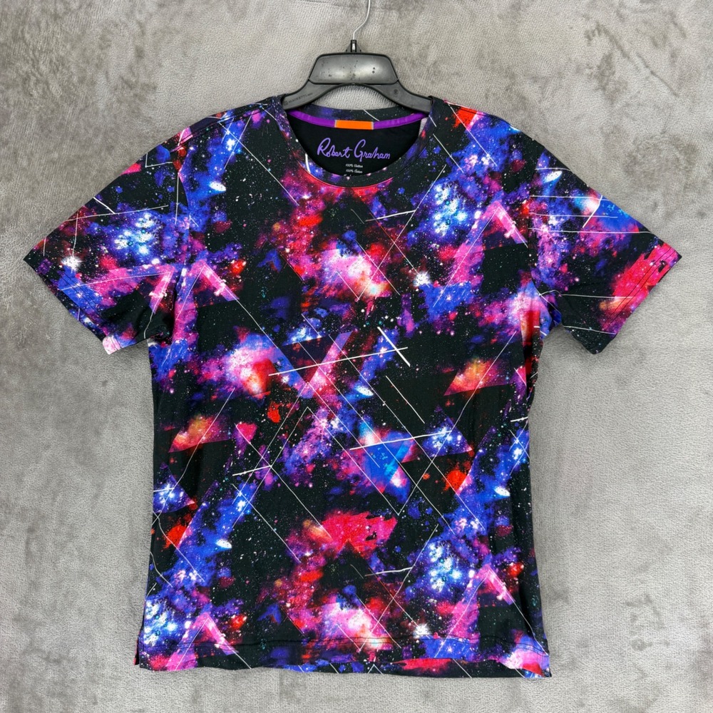 Robert Graham T Shirt Mens Large L Black Galaxy Space Geometric Print Cotton Tee